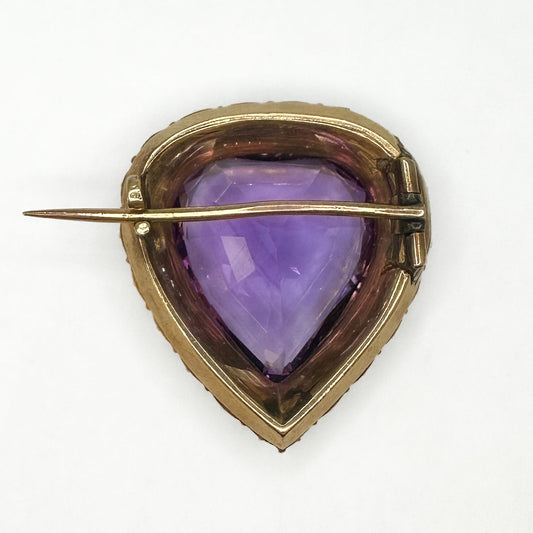 Antique Amethyst And Pearl Heart Brooch