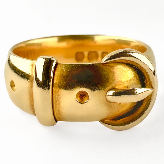 Victorian Antique 18ct Yellow Gold Buckle Ring, Birmingham 1891