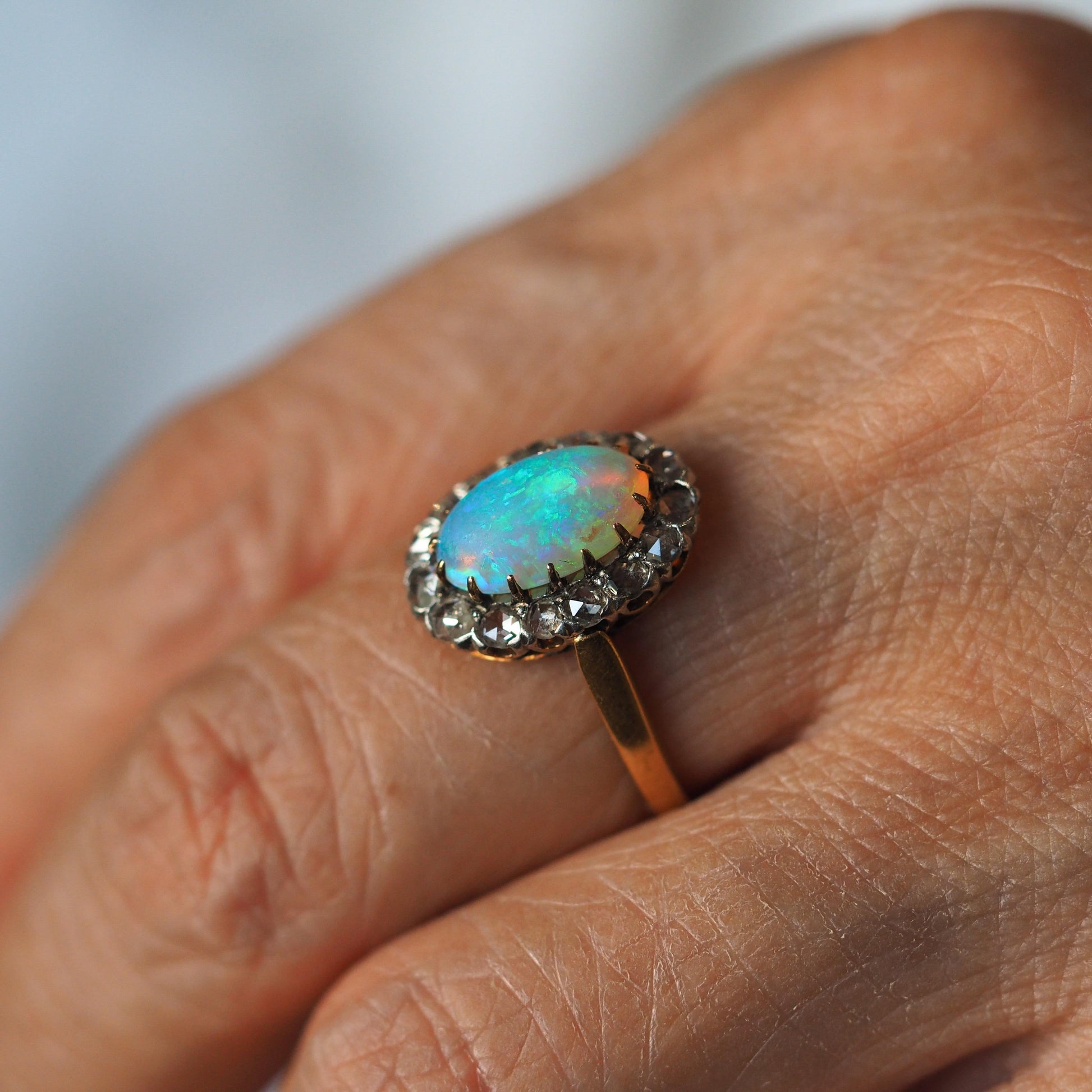 Victorian Antique Opal and Diamond Cluster Engagement Ring