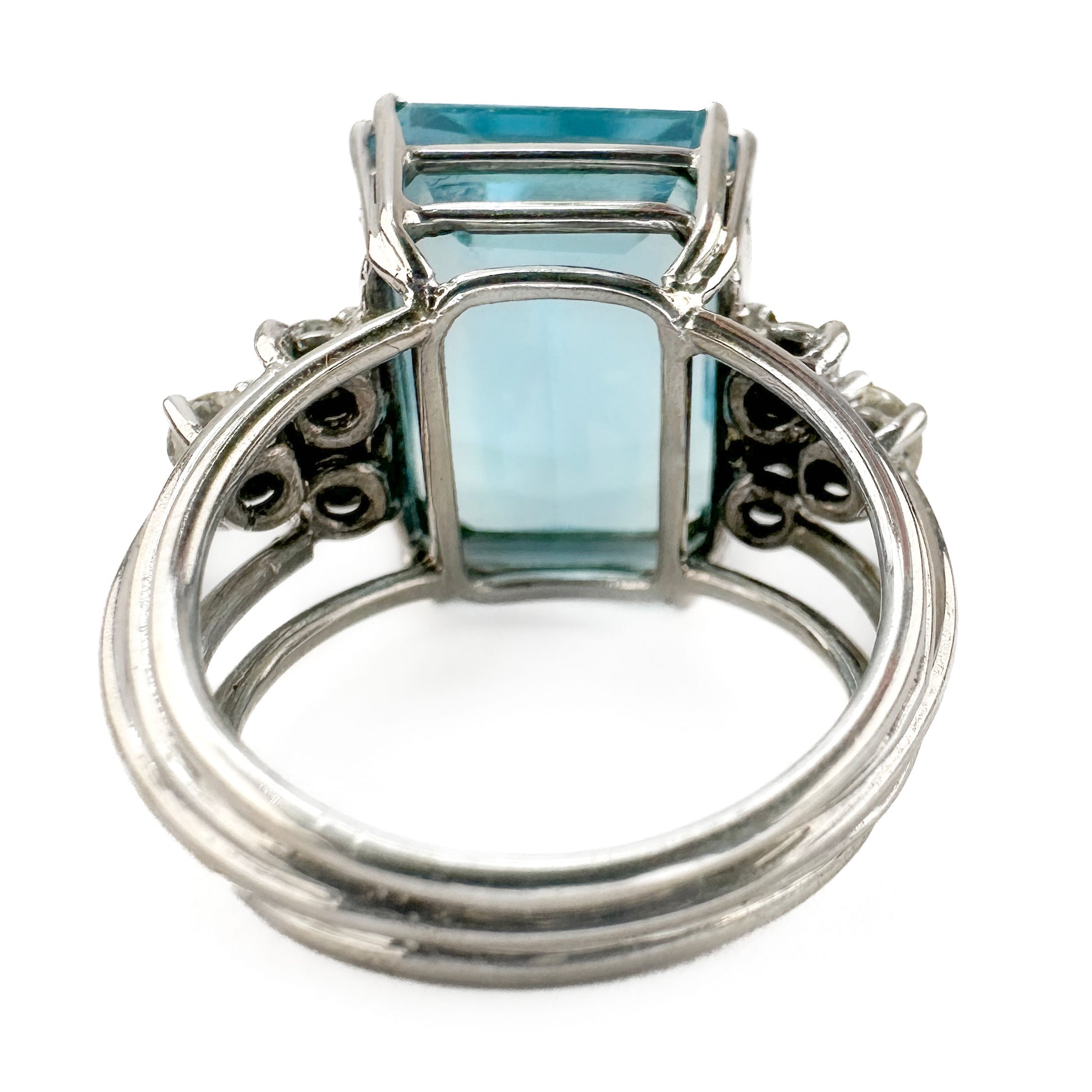 Vintage Emerald-Cut Aquamarine and Diamond Ring