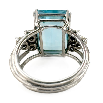 Vintage Emerald-Cut Aquamarine and Diamond Ring