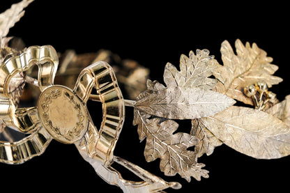 Antique French Silver Crown Wreath Fascinator With Laurel/Acorn Leaves
