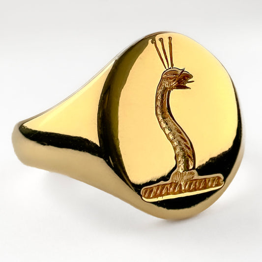 Vintage Sea Serpent Intaglio 18ct Yellow Gold Signet Ring