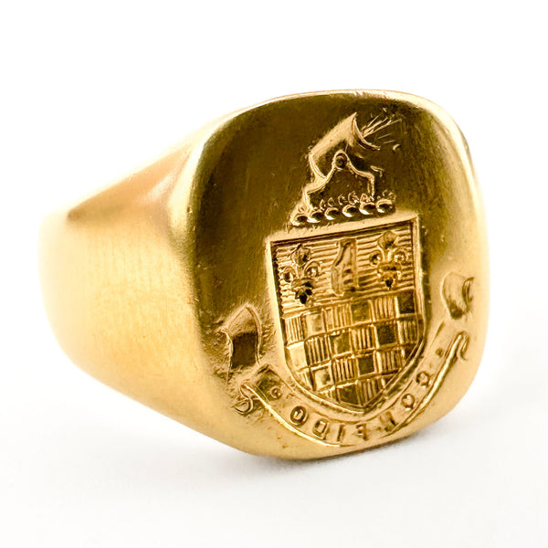 Victorian Signet Ring With Crest &amp; 'CONFIDO' Moto