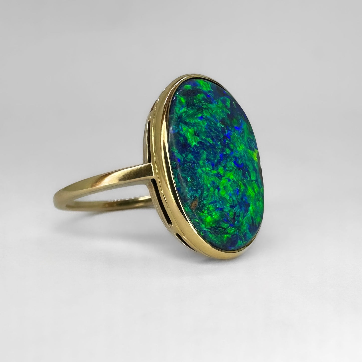 Antique Oval Cabochon Black Opal Ring