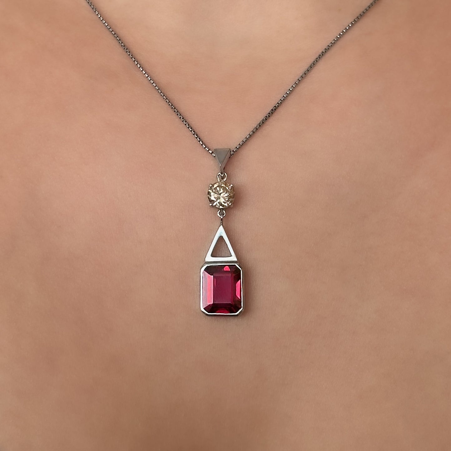 Deep Pink Tourmaline Diamond Drop Pendant