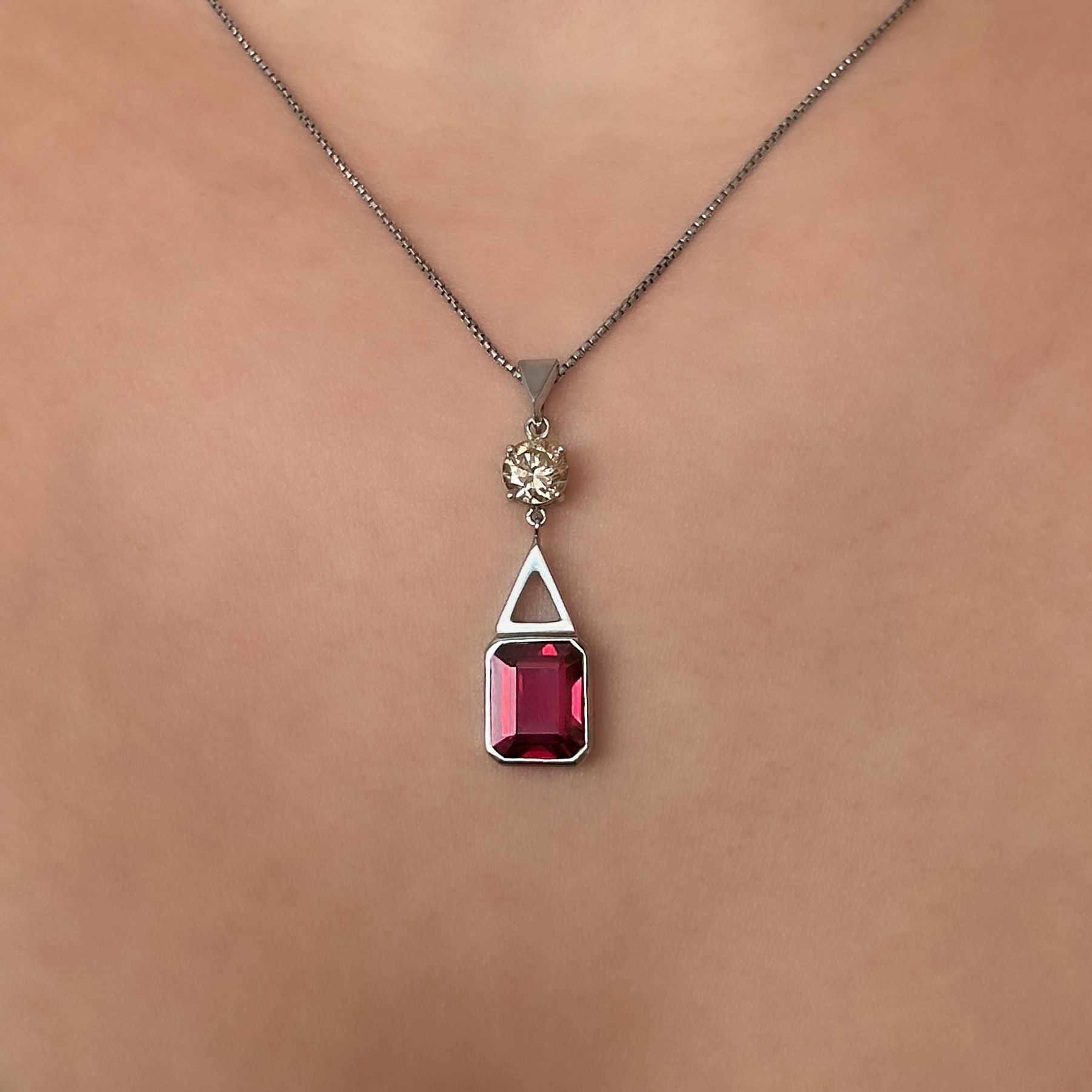Deep Pink Tourmaline Diamond Drop Pendant