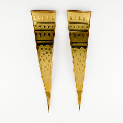 Vintage Stylistic Abstract Gold Tapered Drop Earrings