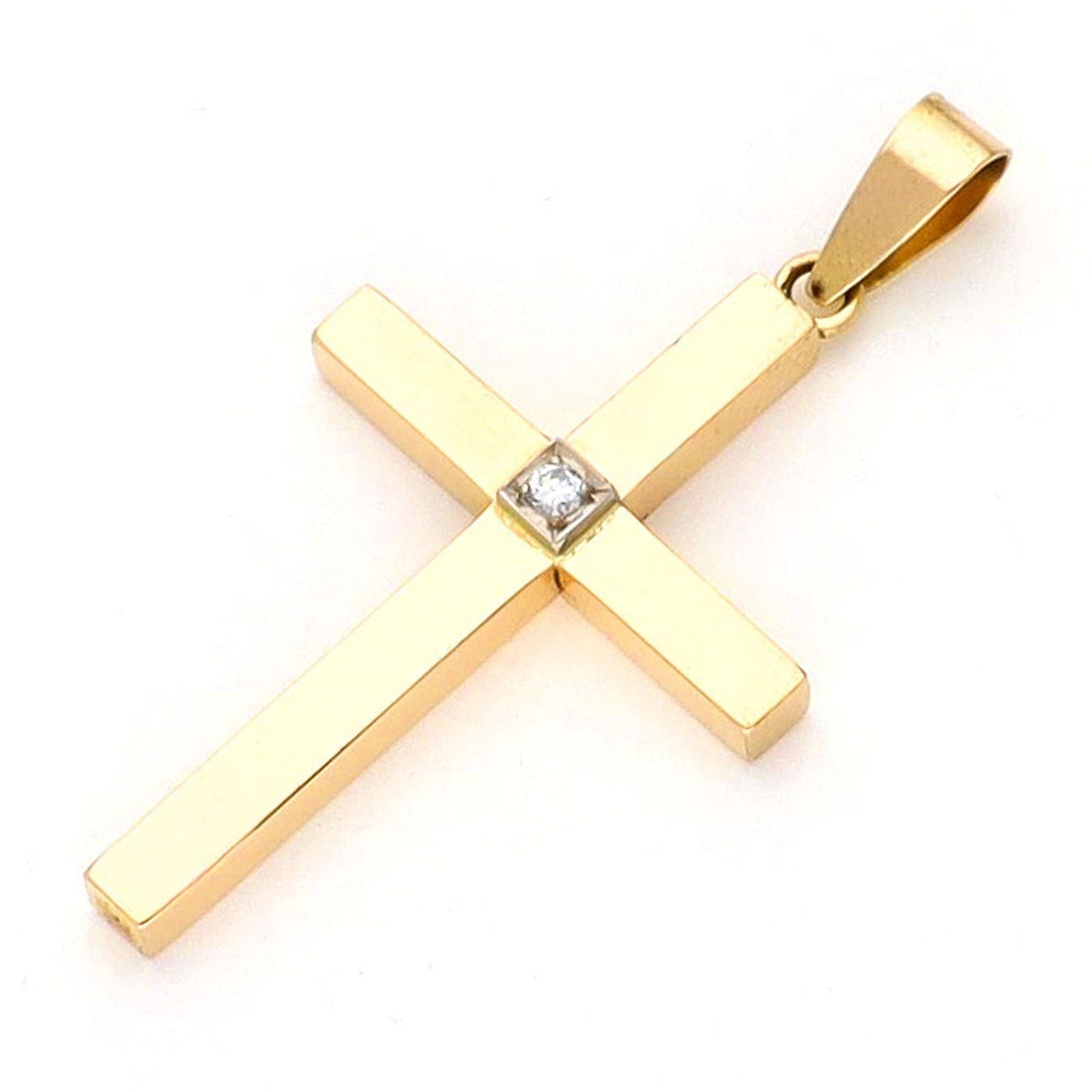 Vintage Diamond Set 14ct Yellow Gold Cross Pendant