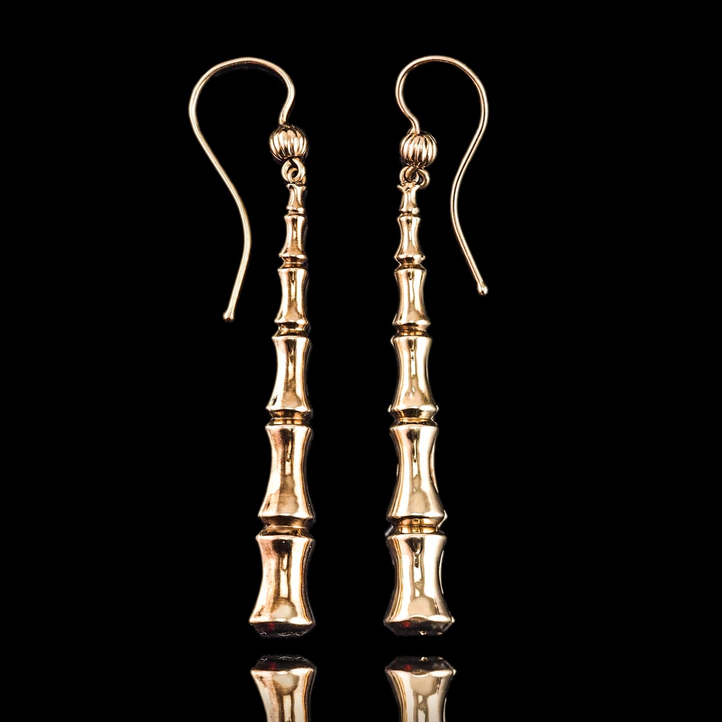 Antique 9ct Yellow Gold Bamboo Design Drop Earrings, Circa 1920s