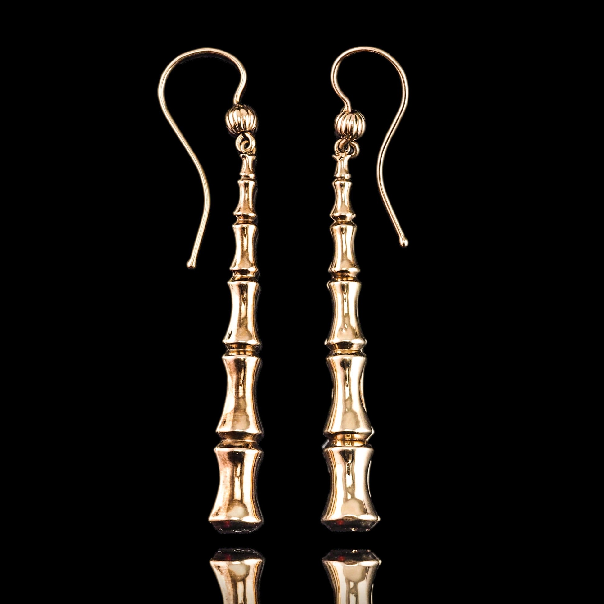 Antique 9ct Yellow Gold Bamboo Design Drop Earrings, Circa 1920s