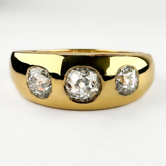 Victorian Antique 1.50cts Old Mine Cut Diamond Trilogy Gypsy Ring