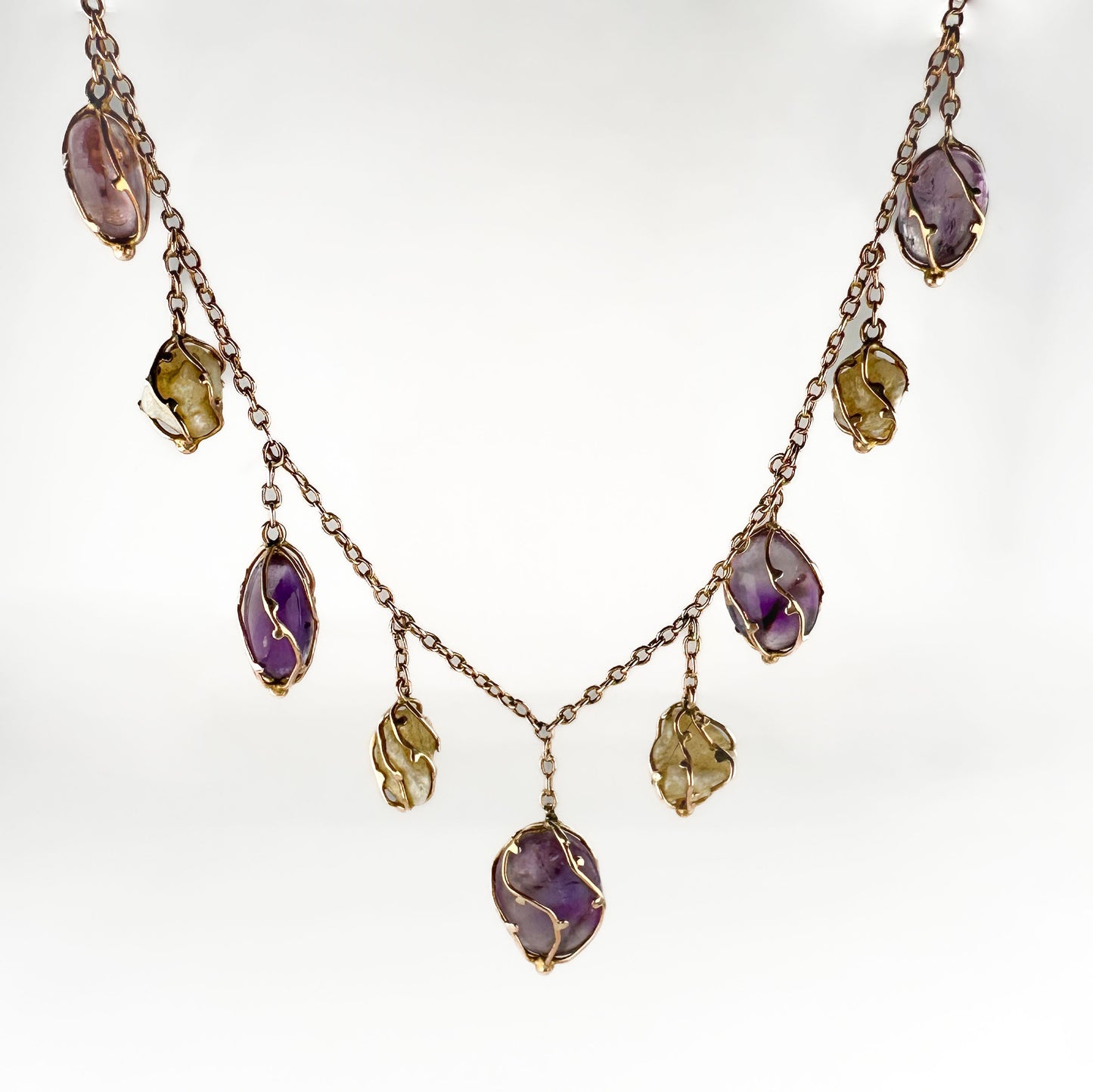 Arts and Crafts Amethyst and Pearl Drop Necklace