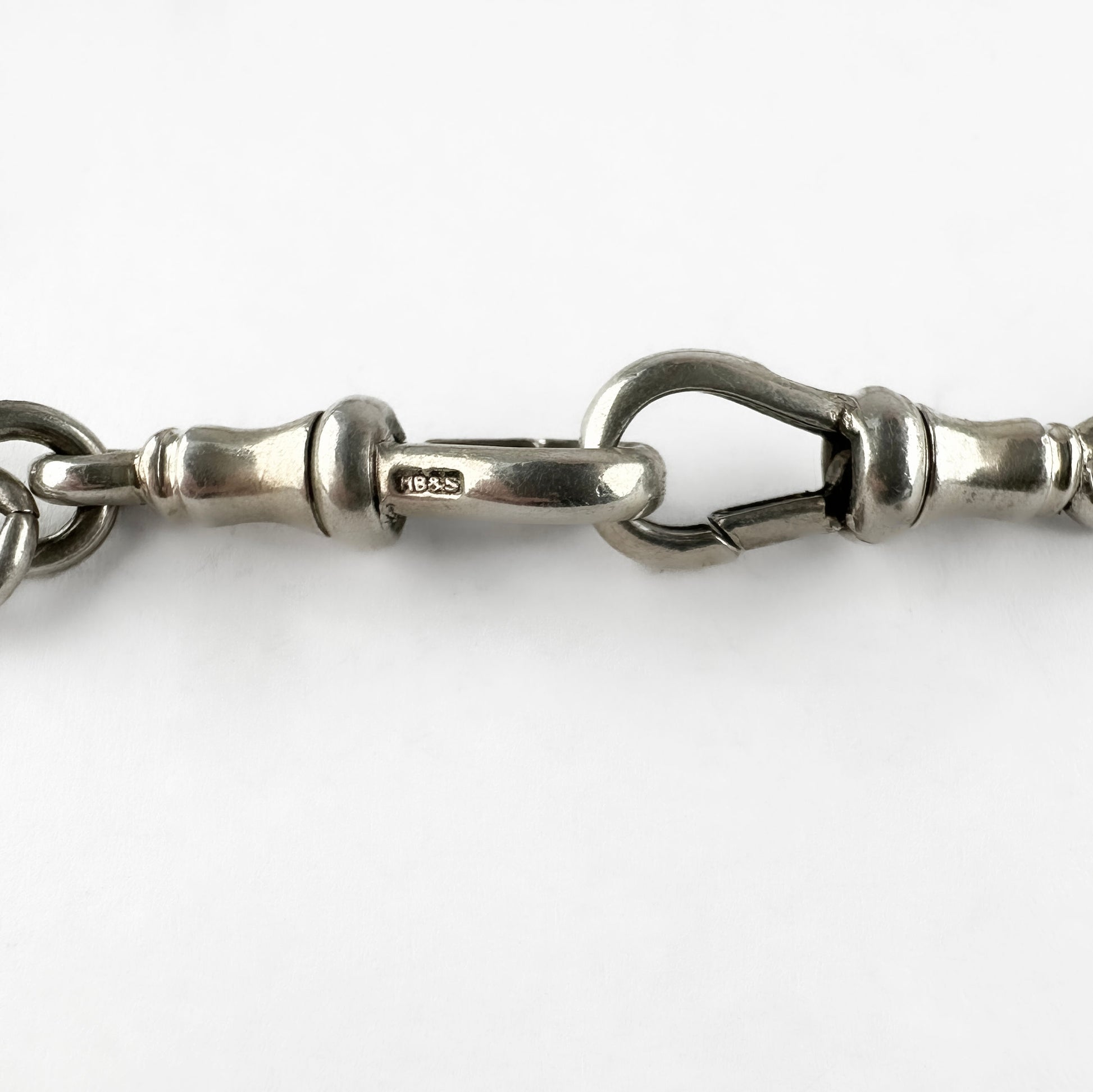 Edwardian Antique Silver Albert Chain Necklace With T-Bar