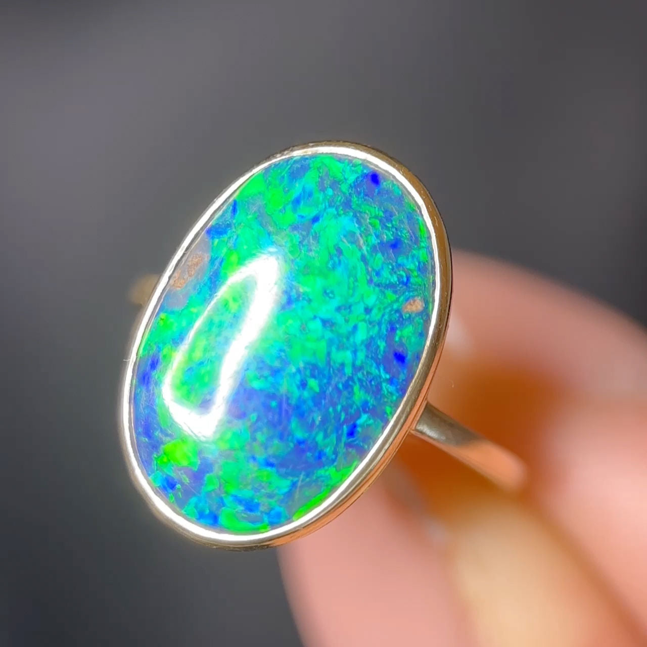 Antique Oval Cabochon Black Opal Ring