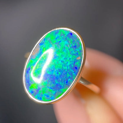Antique Oval Cabochon Black Opal Ring