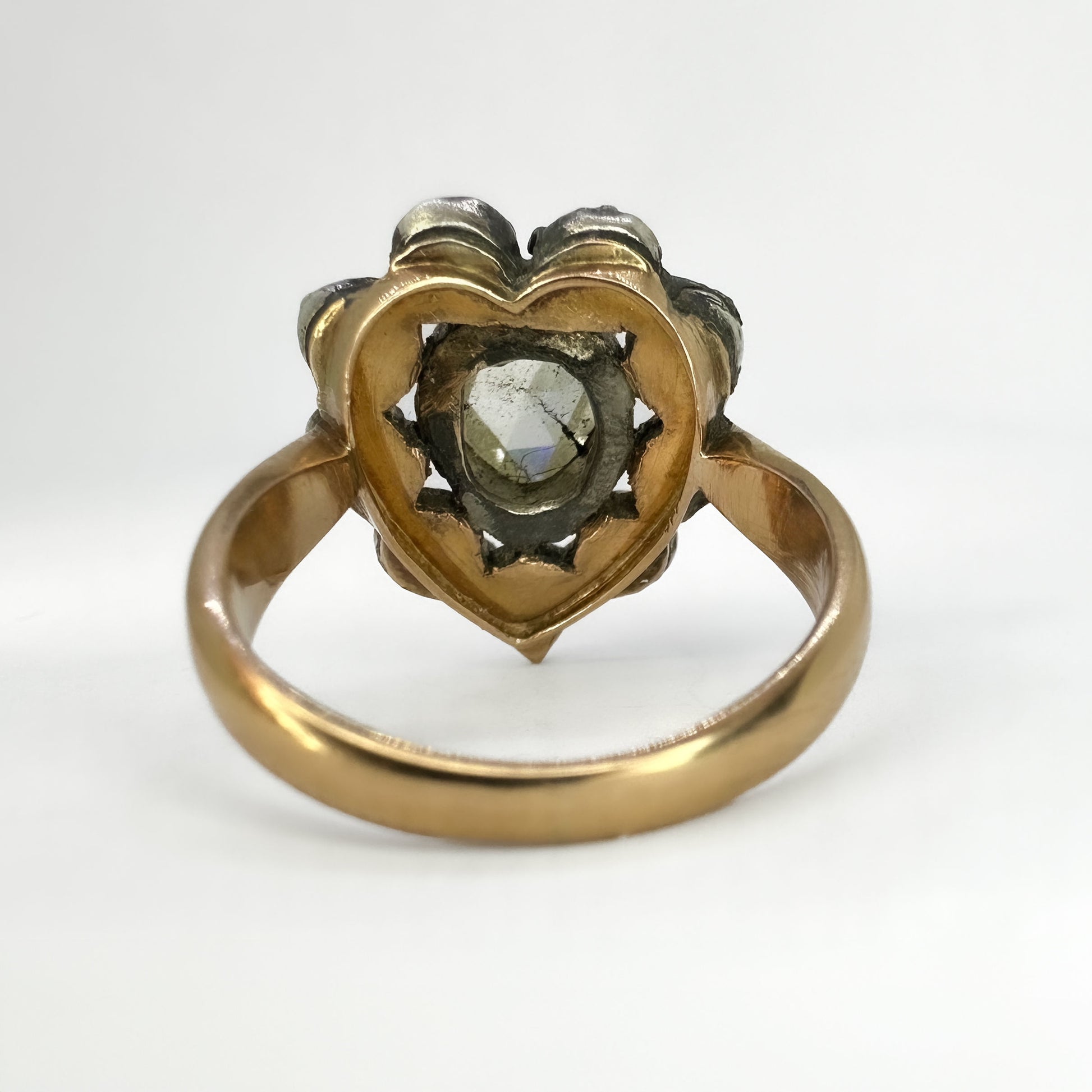 Victorian Antique Rose Cut Diamond Heart Shape Cluster Ring