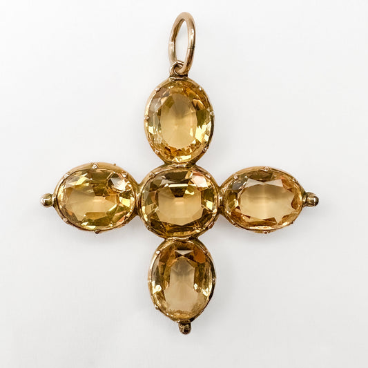 Victorian Antique Topaz Cross Pendant, Circa 1880