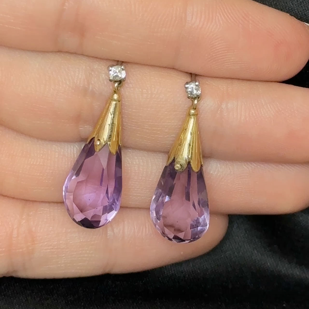 Vintage Large Amethyst Drop Earrings