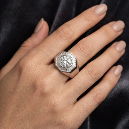Vintage Italian 1940s Retro 2.80ct Diamond Target Cluster Statement Ring