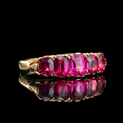 Antique Victorian Ruby Ring 5 Stone Design 18 Carat Gold