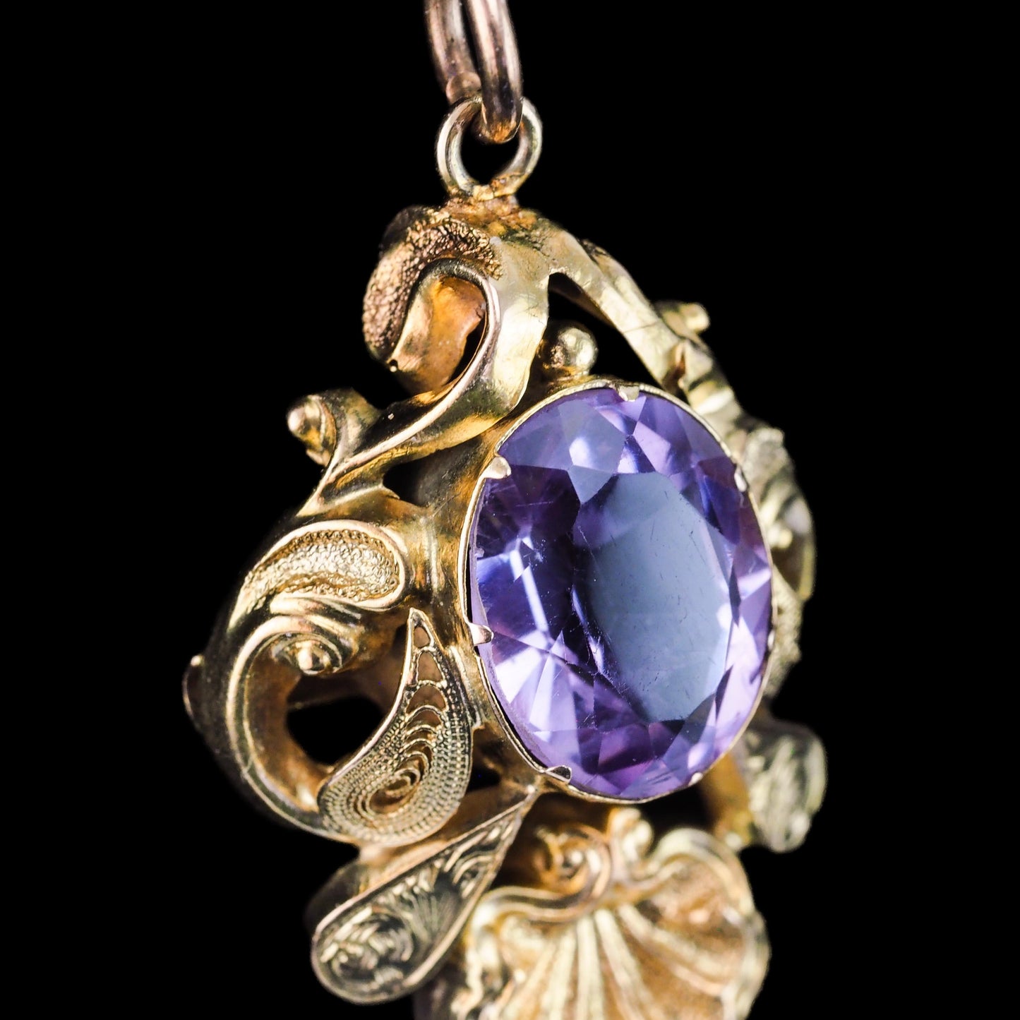 Antique Victorian Amethyst Pendant Necklace 14K Gold - 19th c.