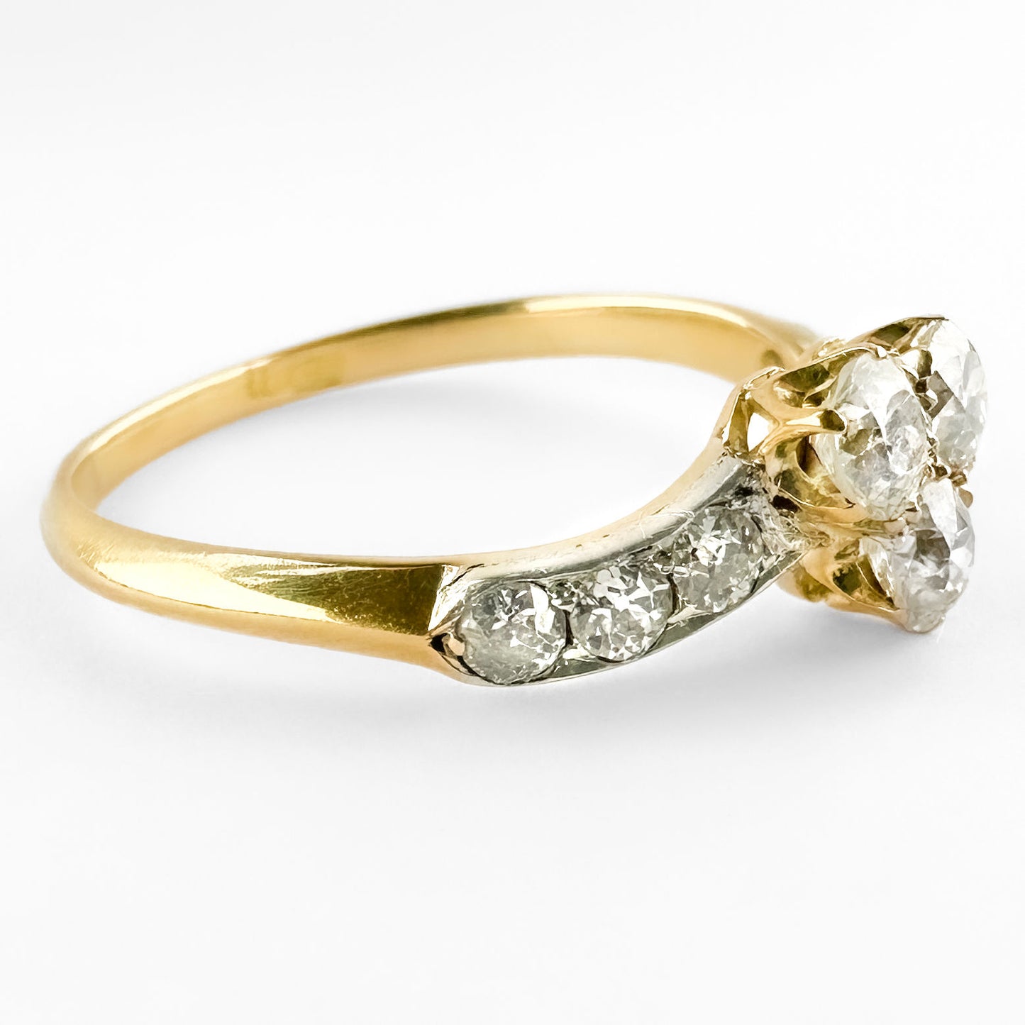 Victorian Antique Old Cut Diamond Trefoil Engagement Ring