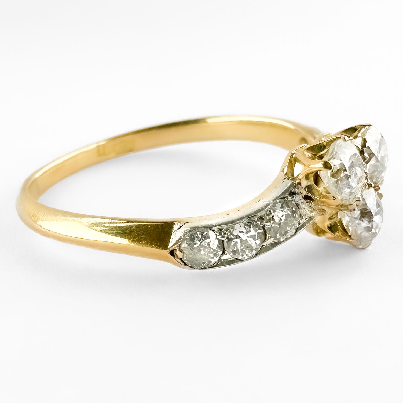 Victorian Antique Old Cut Diamond Trefoil Engagement Ring