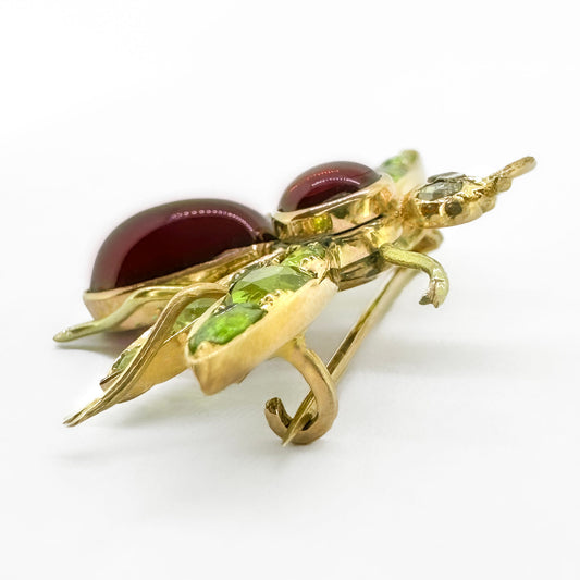 Antique Edwardian Bug Demantoid Garnet Brooch
