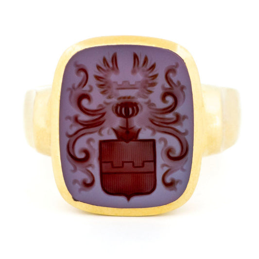 Vintage Carnelian Armorial Intaglio Signet Ring