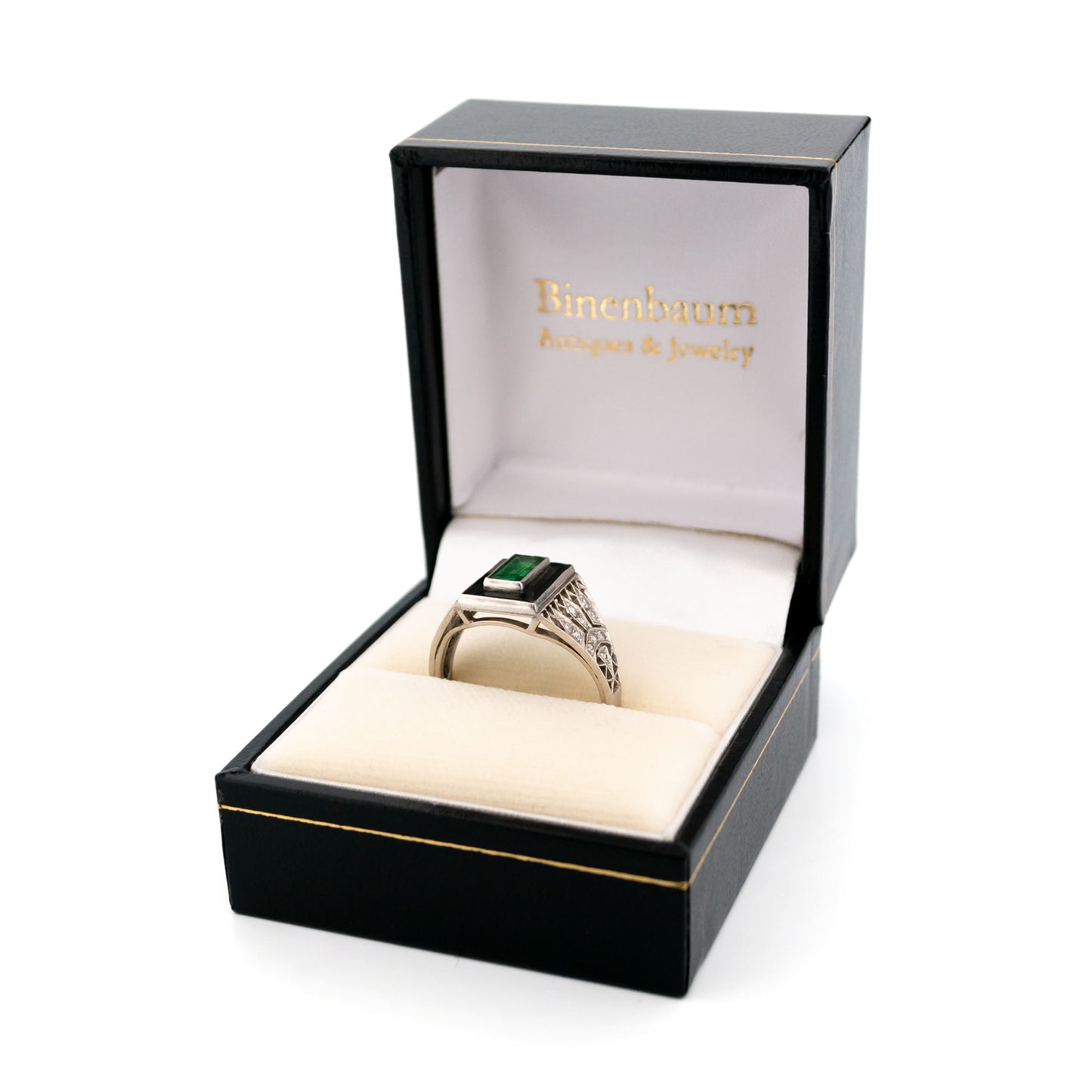 Vintage Platinum, Emerald, Onyx and Diamond Dress Ring, 0.60 Carat