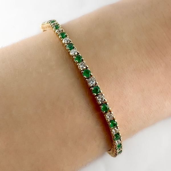Vintage Italian Emerald and Vintage Diamond Tennis Bracelet