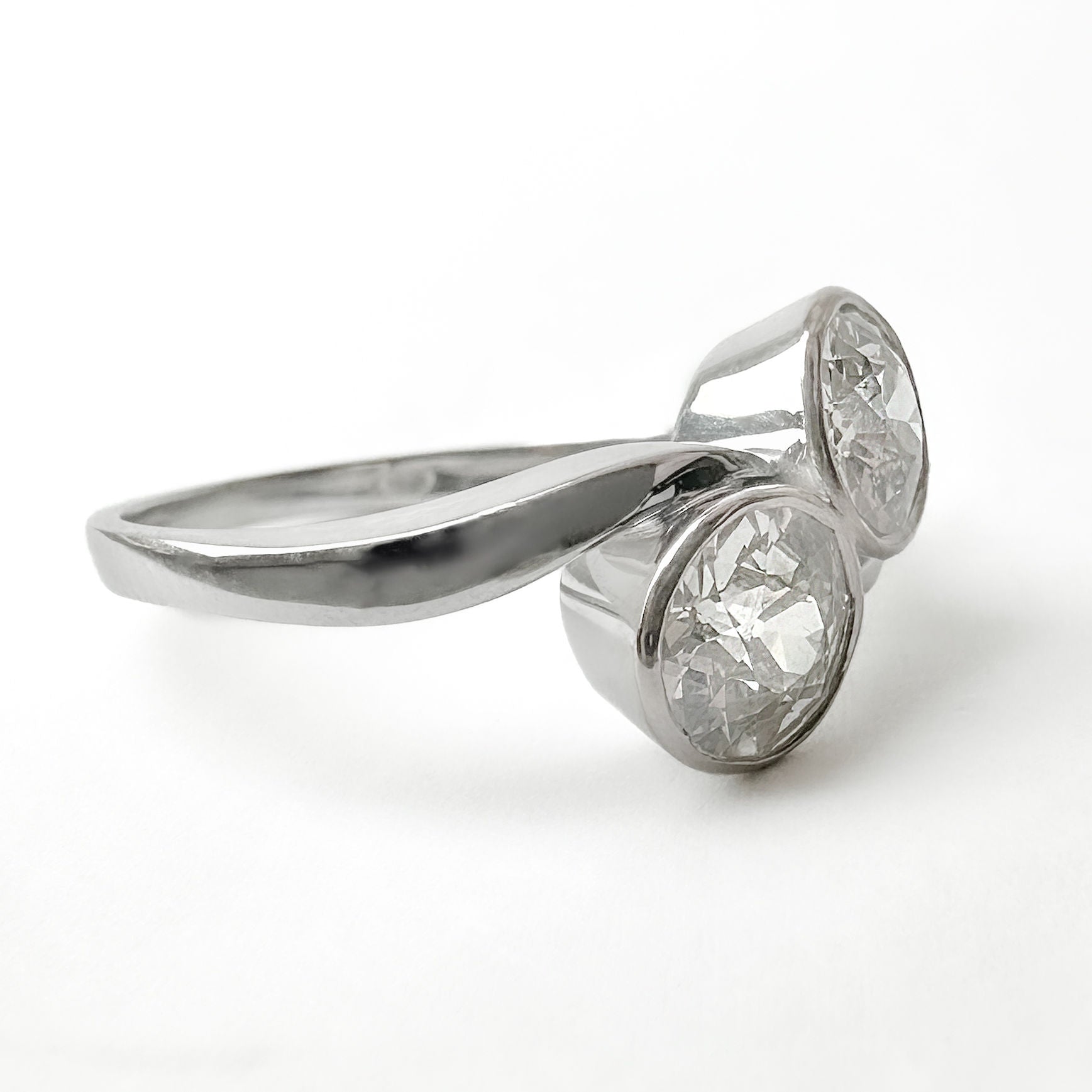 Antique Art Deco 2 Stone Diamond Crossover Ring, 1.60cts