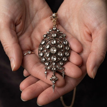 Victorian Antique 8cts Rose Cut Diamond Brooch Pendant