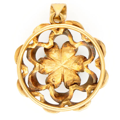 Vintage 14 Carat Yellow Gold, Turquoise and Pearl Cluster Pendant