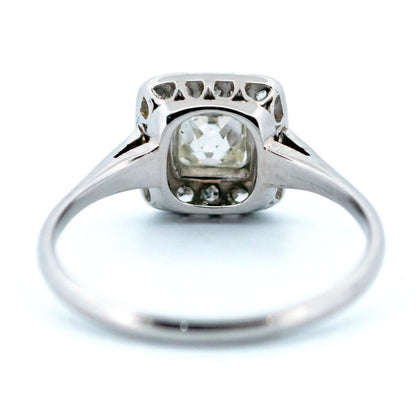 A square shaped diamond cluster ring in platinum