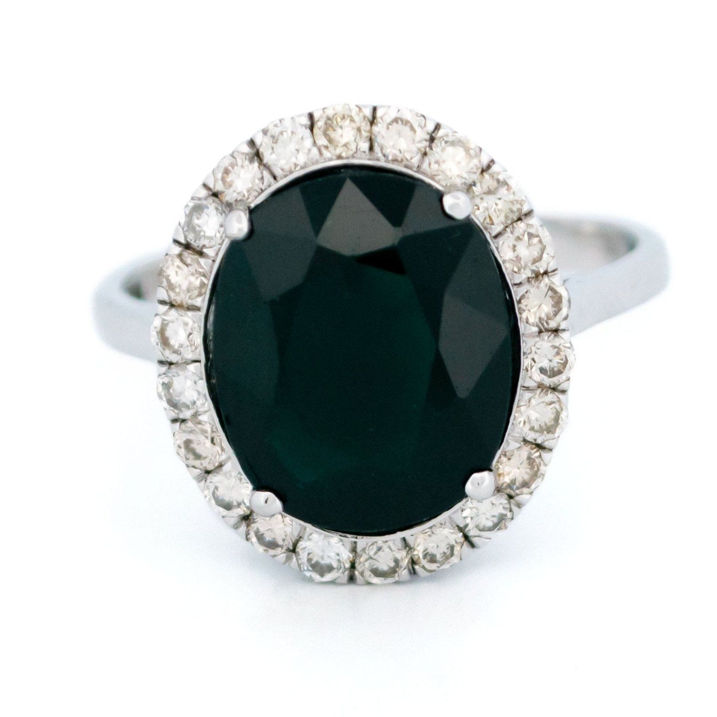 14 Carat White Gold Sapphire and Diamond Oval Cluster Ring, 4.90 Carats