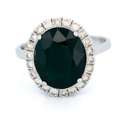 14 Carat White Gold Sapphire and Diamond Oval Cluster Ring, 4.90 Carats