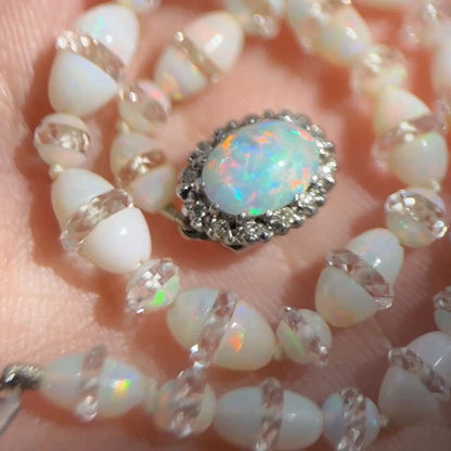 1920's Opal Bead Bracelet With Diamond Clasp