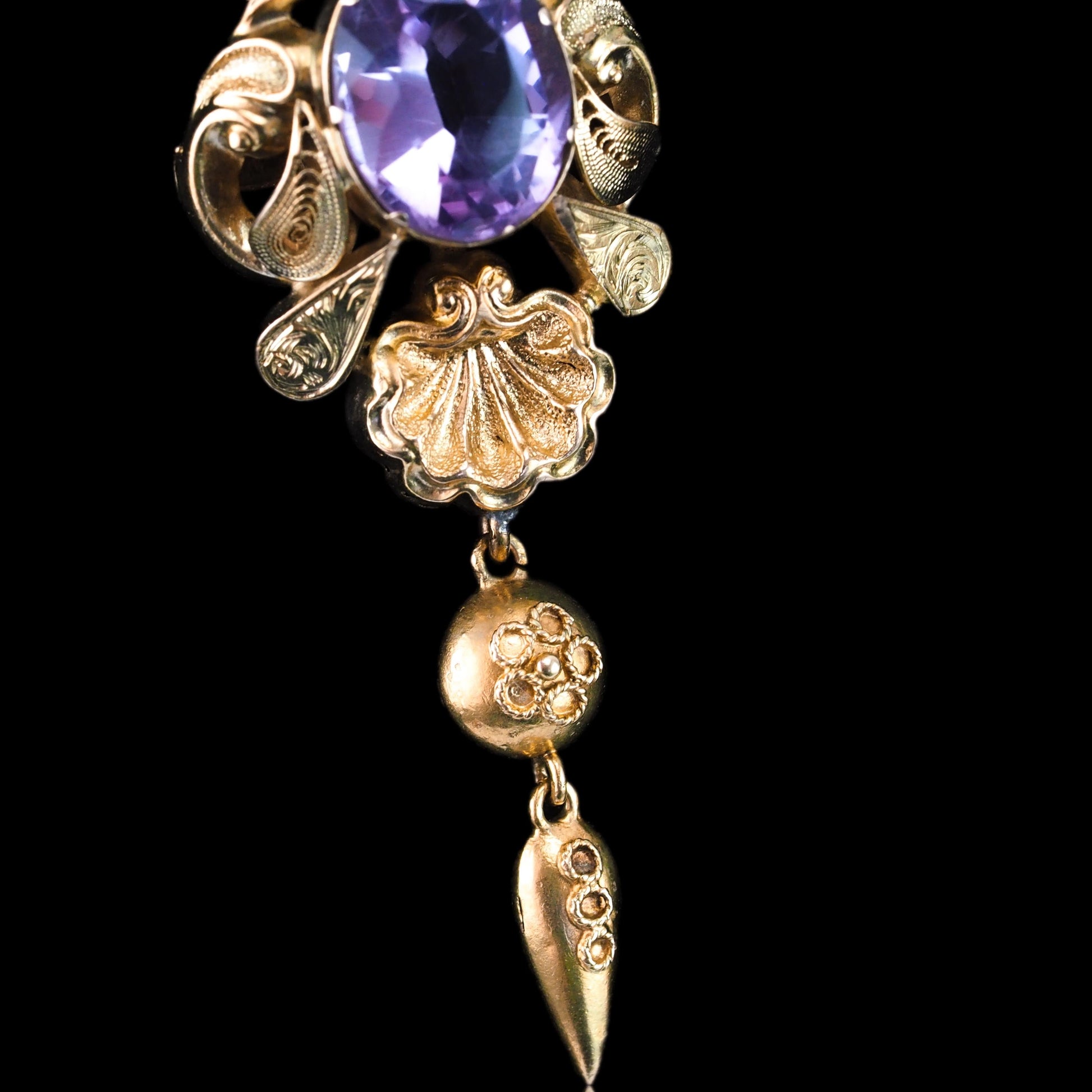 Antique Victorian Amethyst Pendant Necklace 14K Gold - 19th c.