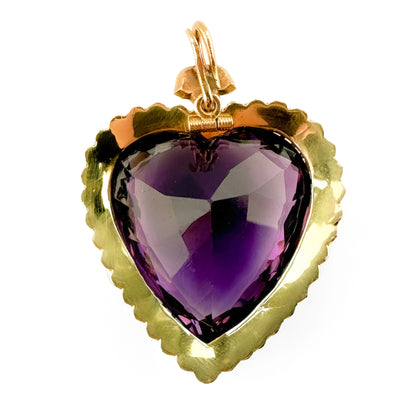 Victorian Antique Amethyst and Seed Pearl Cluster Heart Pendant