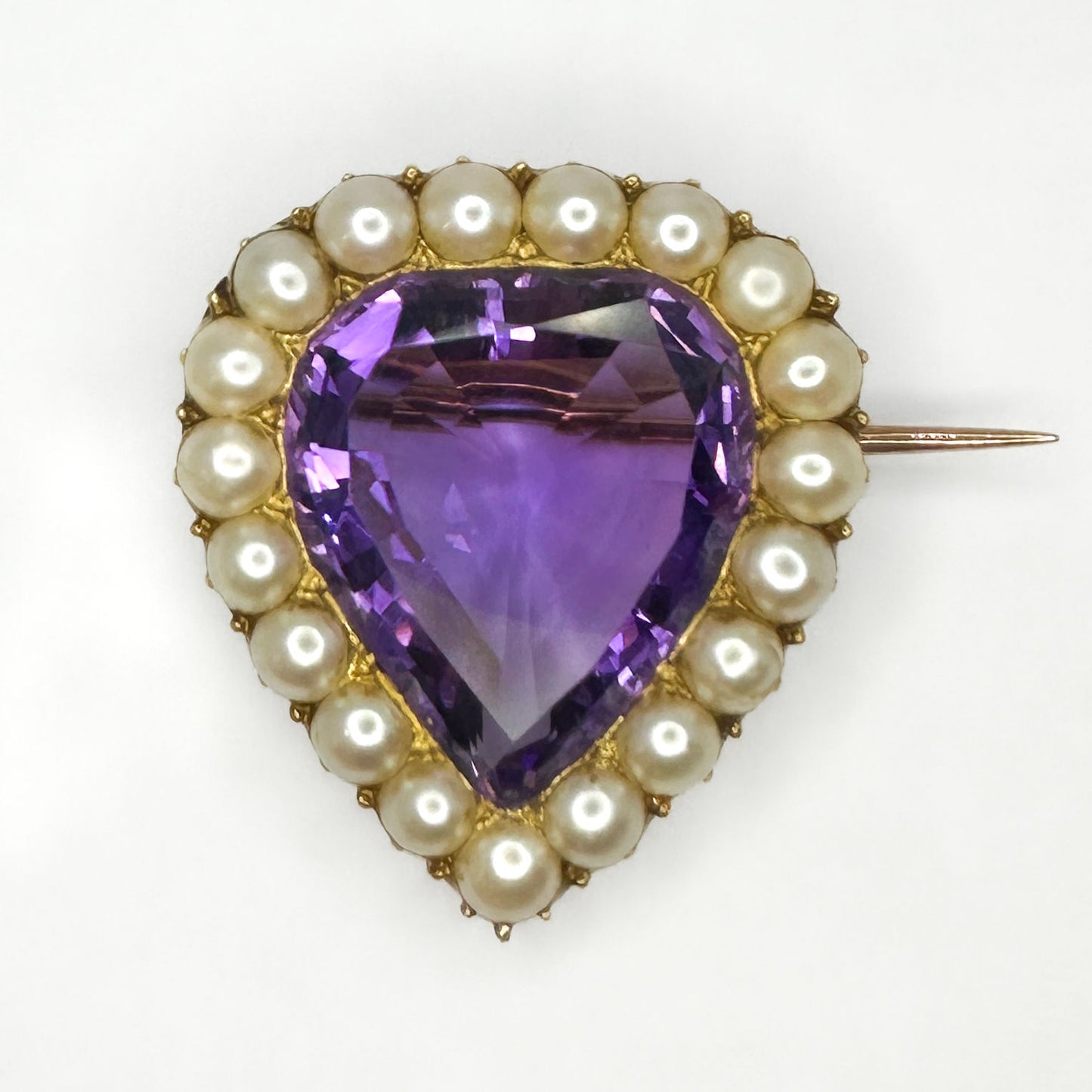 Antique Amethyst And Pearl Heart Brooch