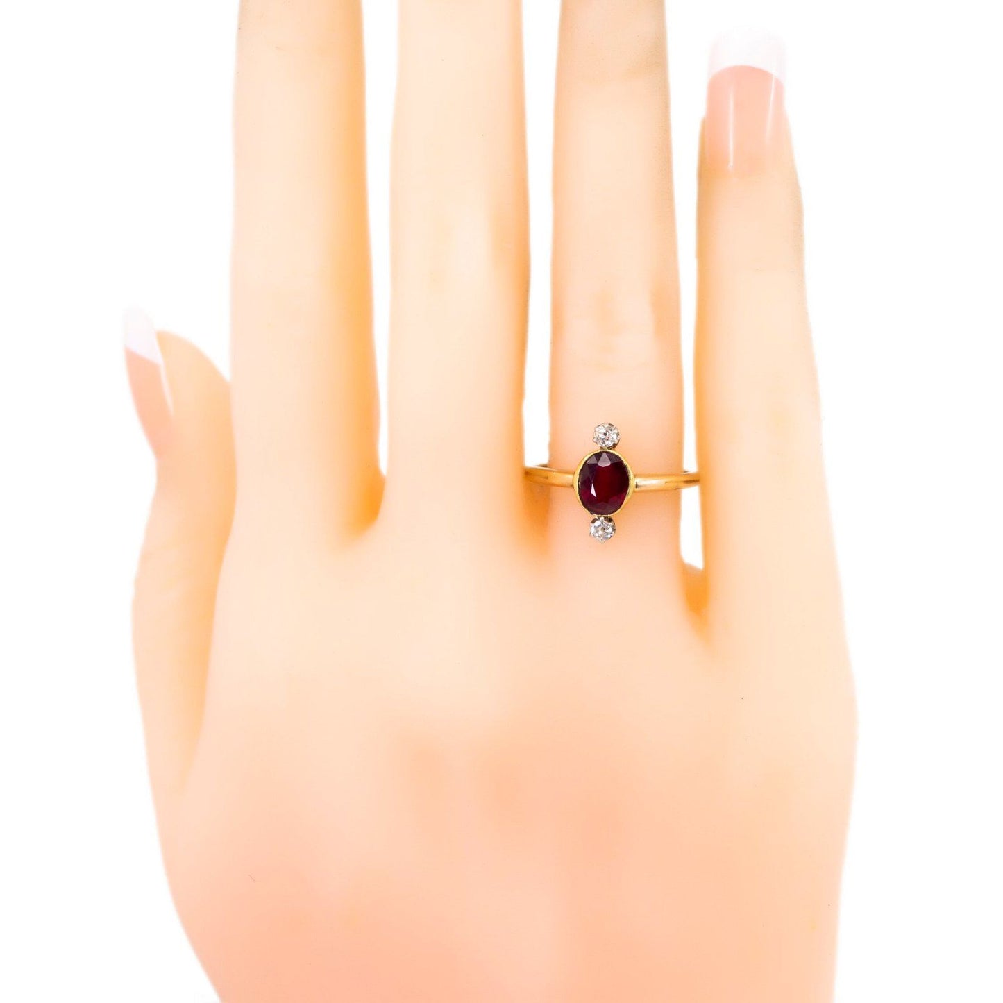 Diamond Victorian Antique Ruby and Old Cut Diamond Trilogy Ring