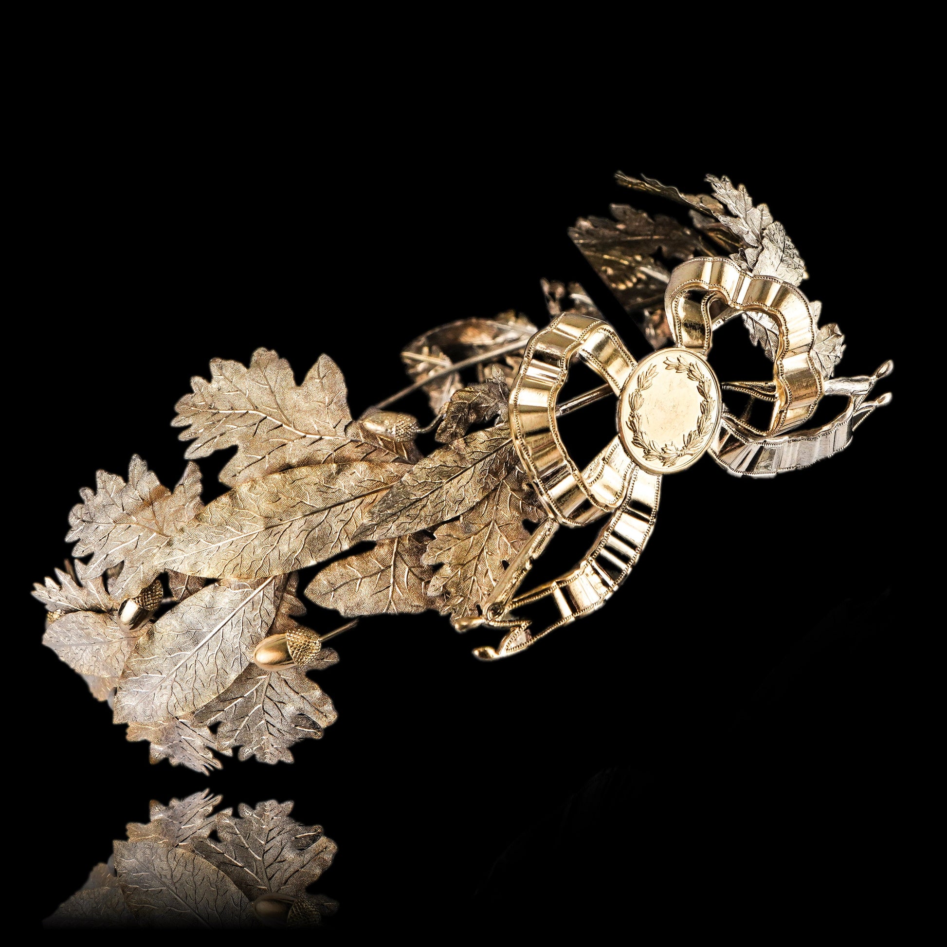 Antique French Silver Crown Wreath Fascinator With Laurel/Acorn Leaves