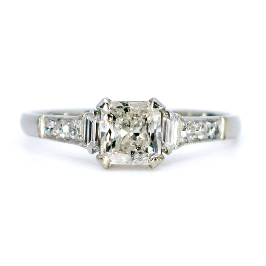 Platinum Princess-Cut Diamond Ring with Diamond Shoulders, 0.67 Carat Centre