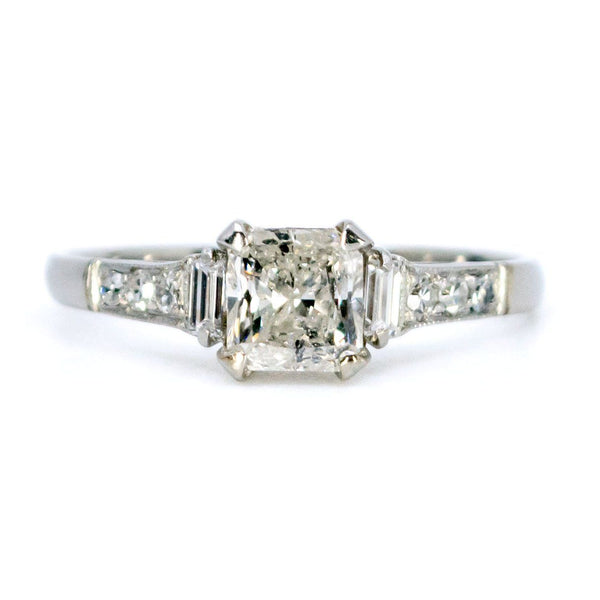 Platinum Princess-Cut Diamond Ring with Diamond Shoulders, 0.67 Carat Centre