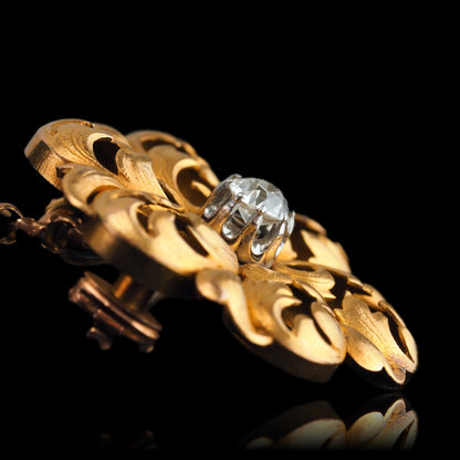 Antique French Diamond Set 18ct Gold Floral Acanthus Pendant Necklace Brooch