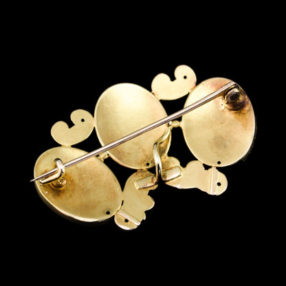 Antique Blue Enamel Fleur de Lys 18ct Gold Brooch in Triple Cartouche Design