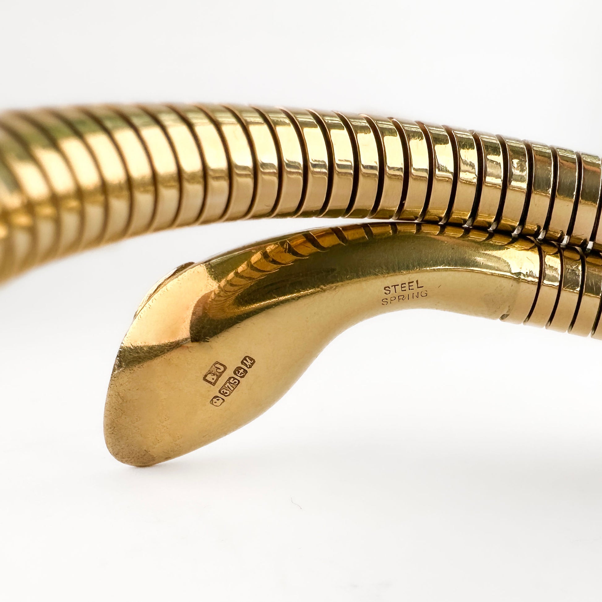 Vintage Yellow Gold Coiled Snake Bangle Bracelet, Circa 1980s