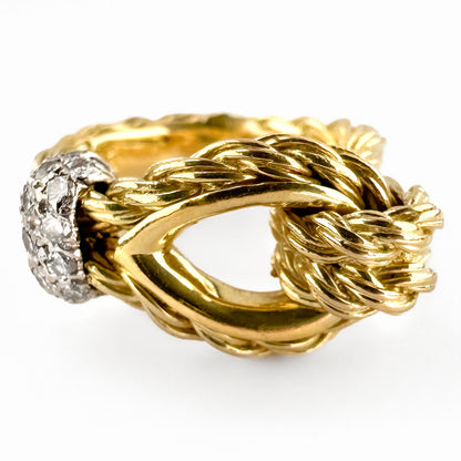 Vintage Kutchinsky Diamond Set 18ct Yellow Gold Rope Knot Ring